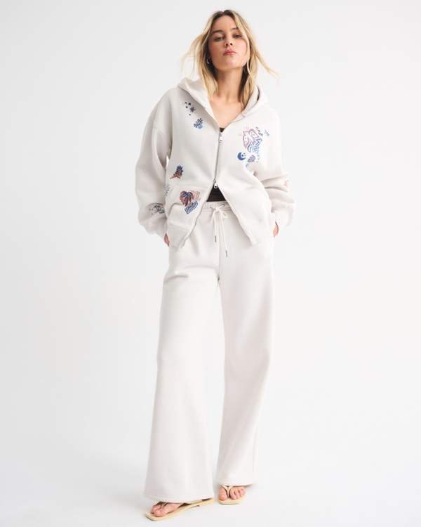 Doodle Sunday Hooded Full-Zip, Cream view 2