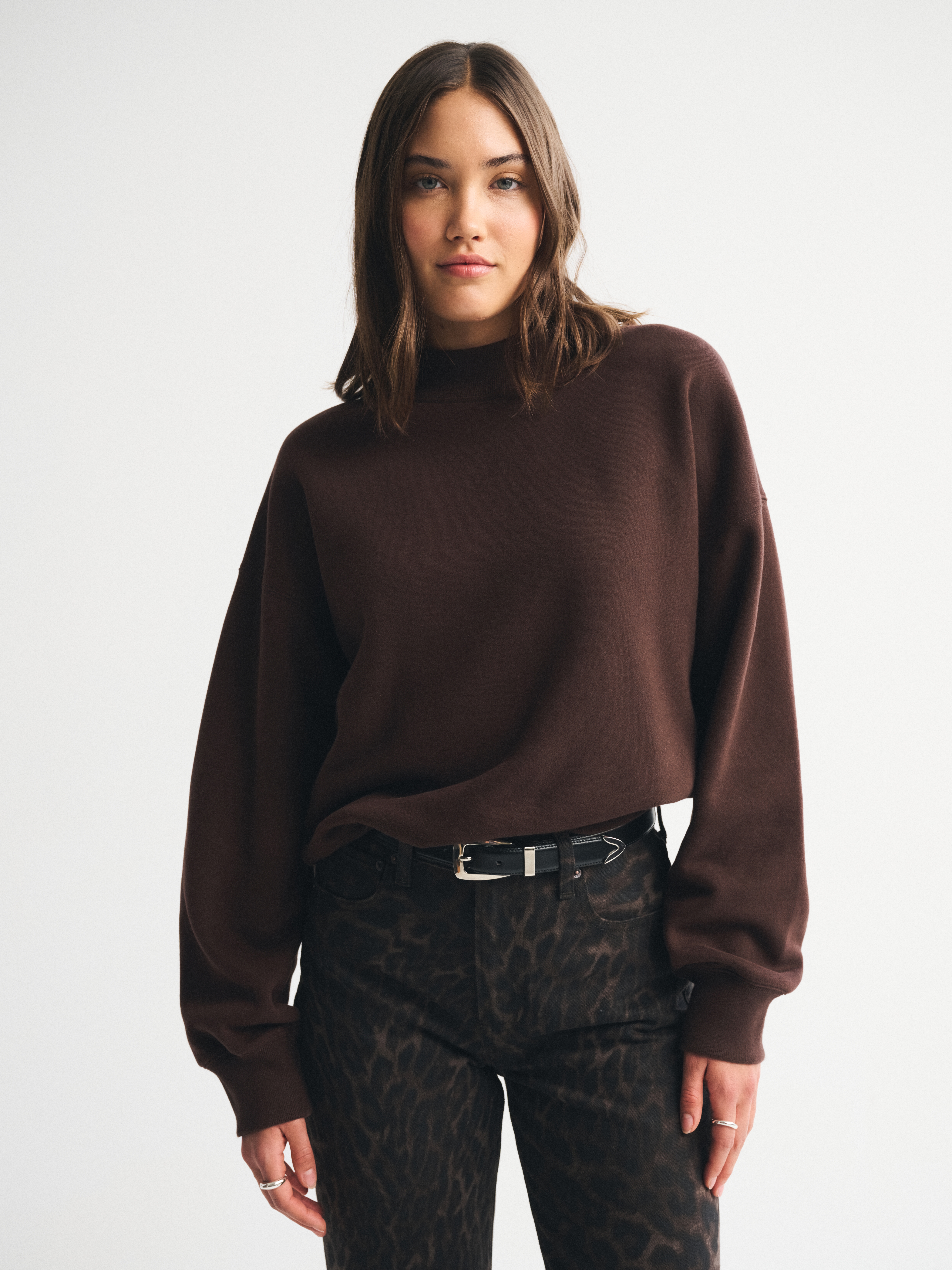 Abercrombie & Fitch Sunday Mockneck Crew In Brown