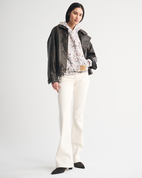 Sunday Notch-Neck Hoodie, Cream Pattern view 2