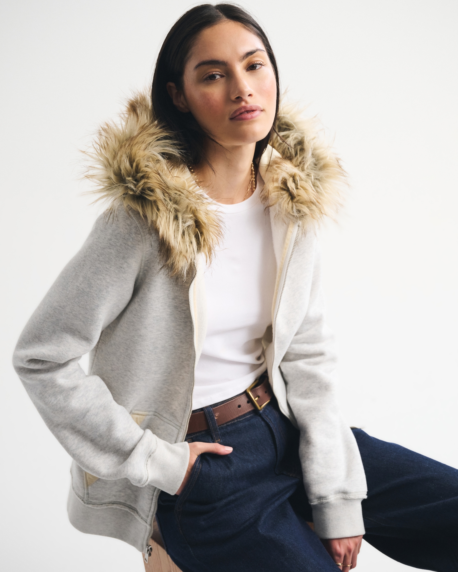 Faux Fur-Lined Full-Zip Hoodie