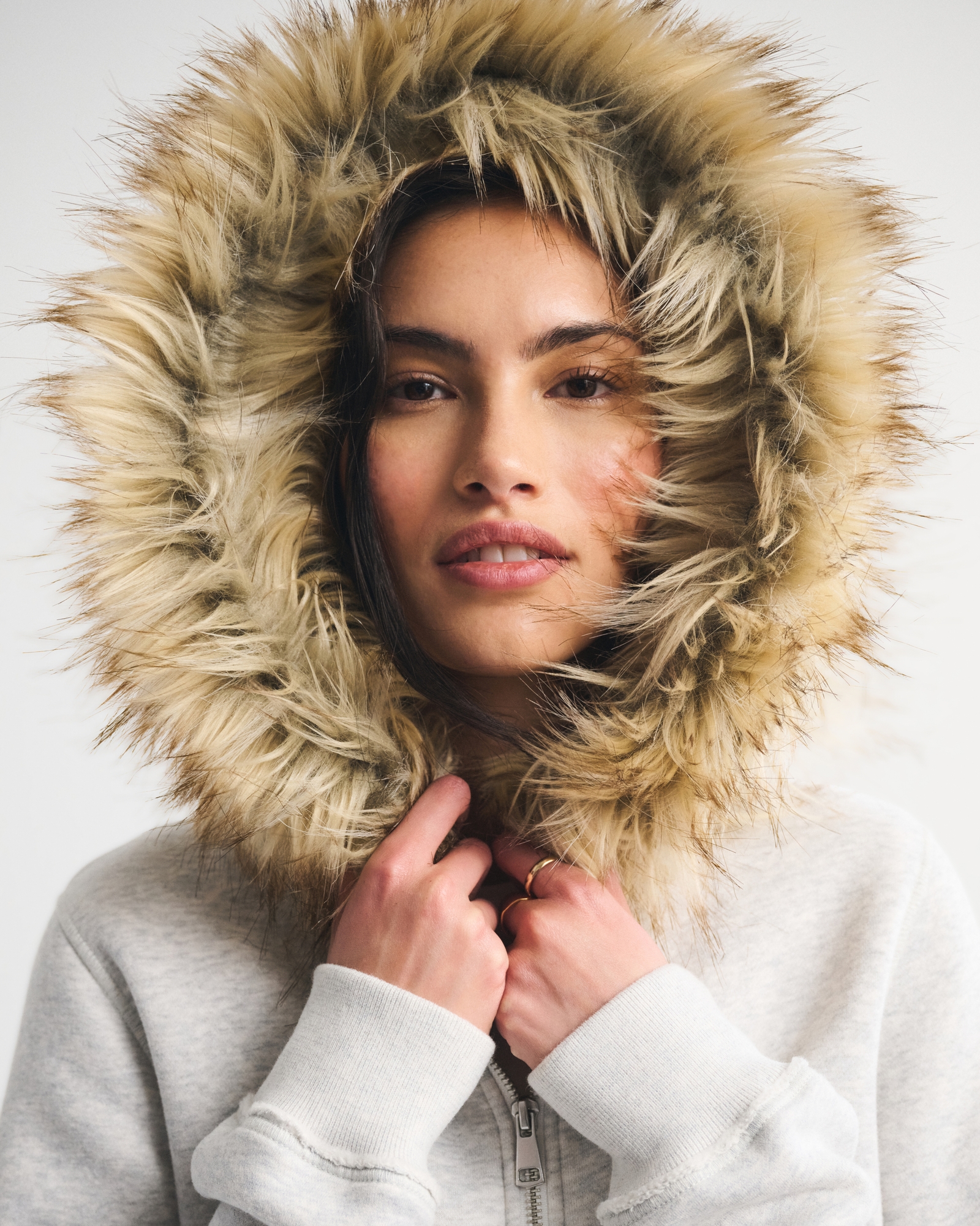 Faux Fur-Lined Full-Zip Hoodie