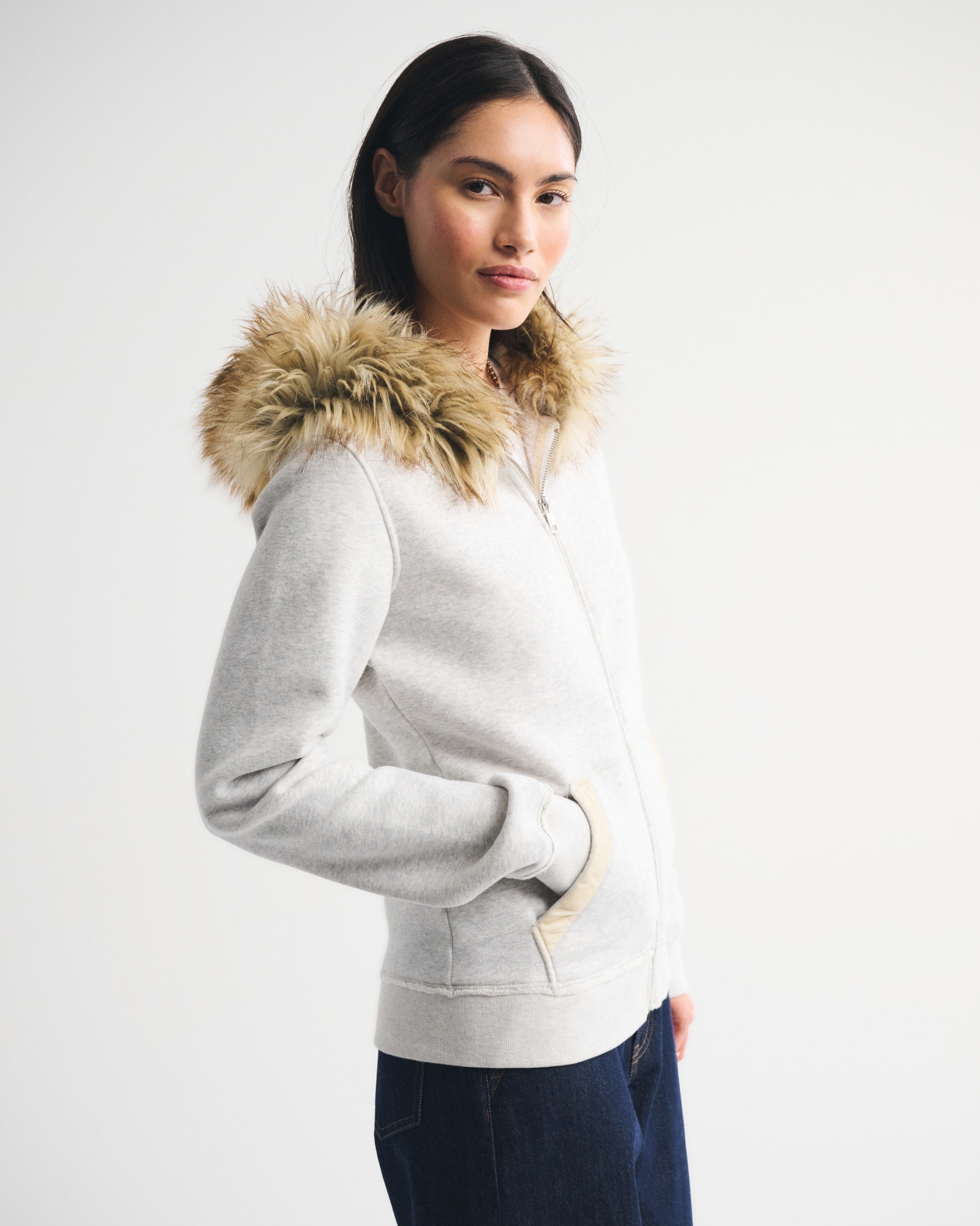 00s【A&F】fur zipup foodie archive glay XL Abercrombie & Fitch ABERCROMBIE & FITCH ZIP HOODIE FUR | Grailed