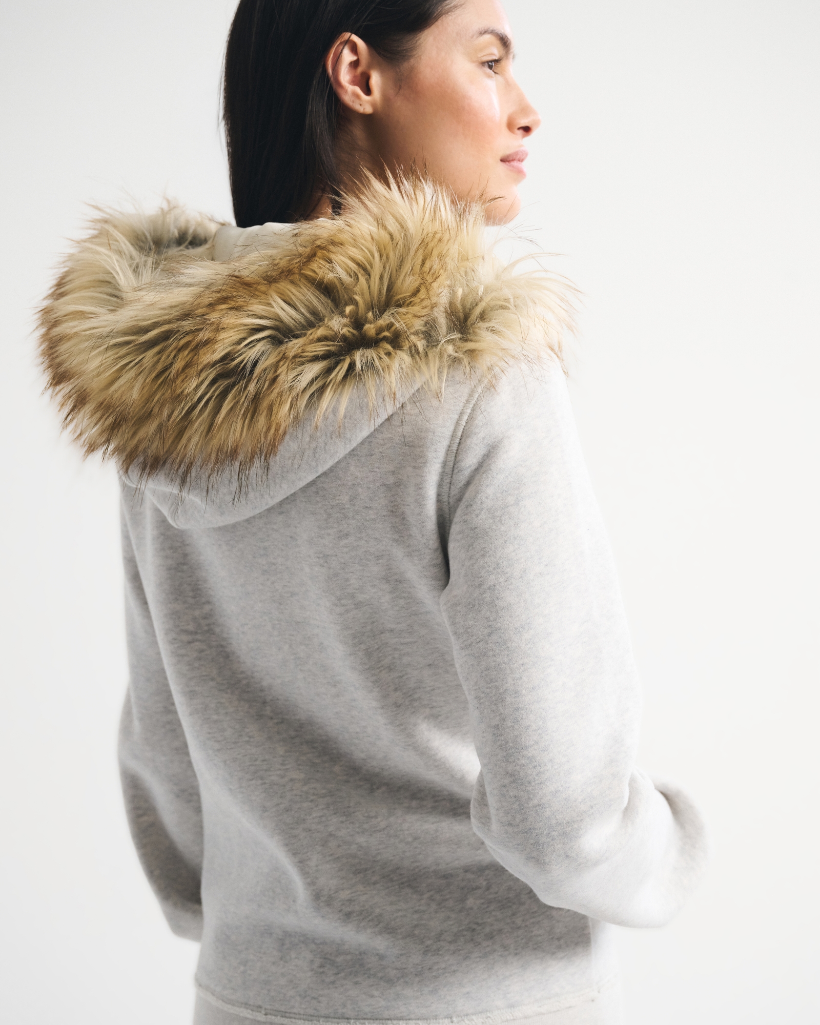 Faux Fur-Lined Full-Zip Hoodie