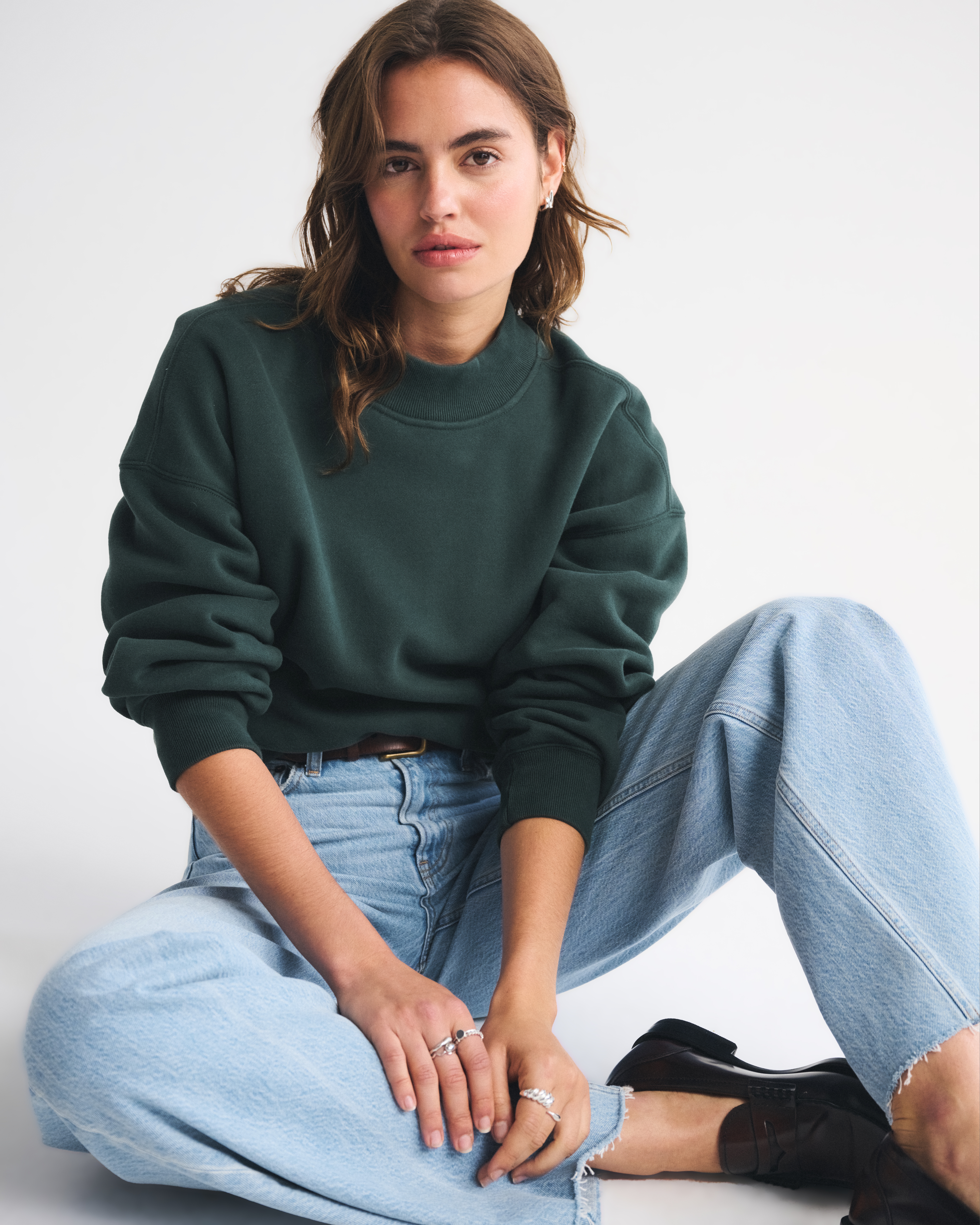 Abercrombie & Fitch Sunday Mockneck Crew In Green