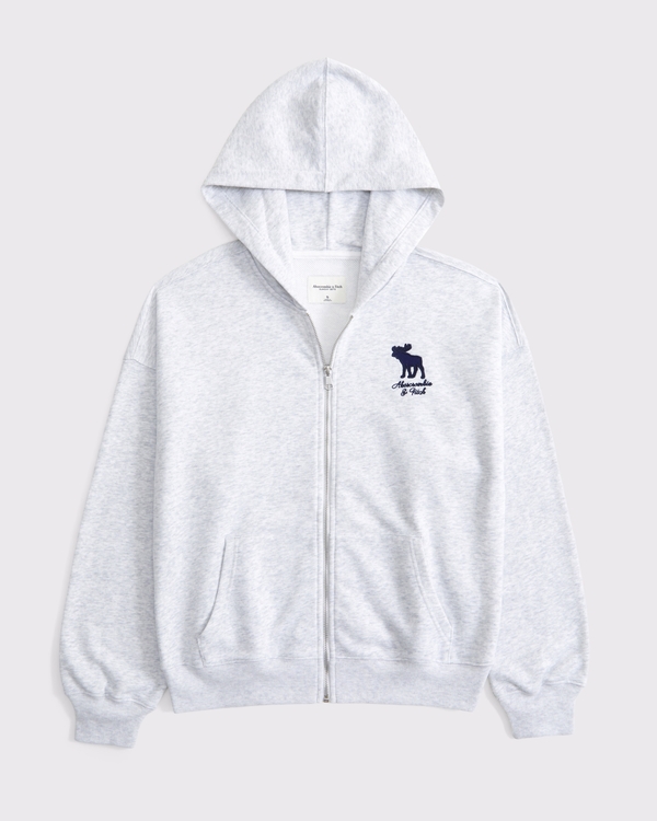 Graphic Logo Terry Full-Zip Hoodie, Light Gray view 1