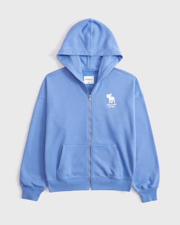 圖案 Logo 毛圈布全拉鍊連帽衫, 藍色 view 1