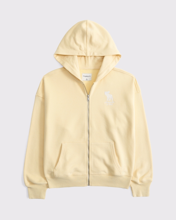 Graphic Logo Terry Full-Zip Hoodie, Light Yellow view 1