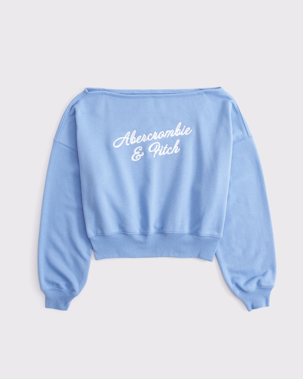 週日斜領毛巾布 Logo 上衣, 藍色 view 1