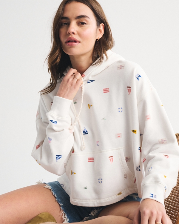 Sunday Terry Hoodie, White Print view 1