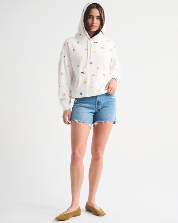 Sunday Terry Hoodie, White Print view 2