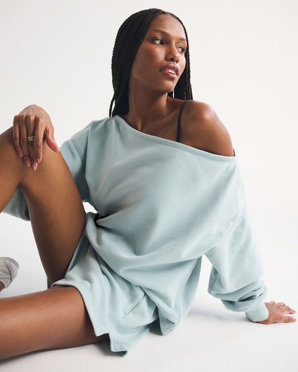 Sunday Terry Off-The-Shoulder Top, Misty Green view 1