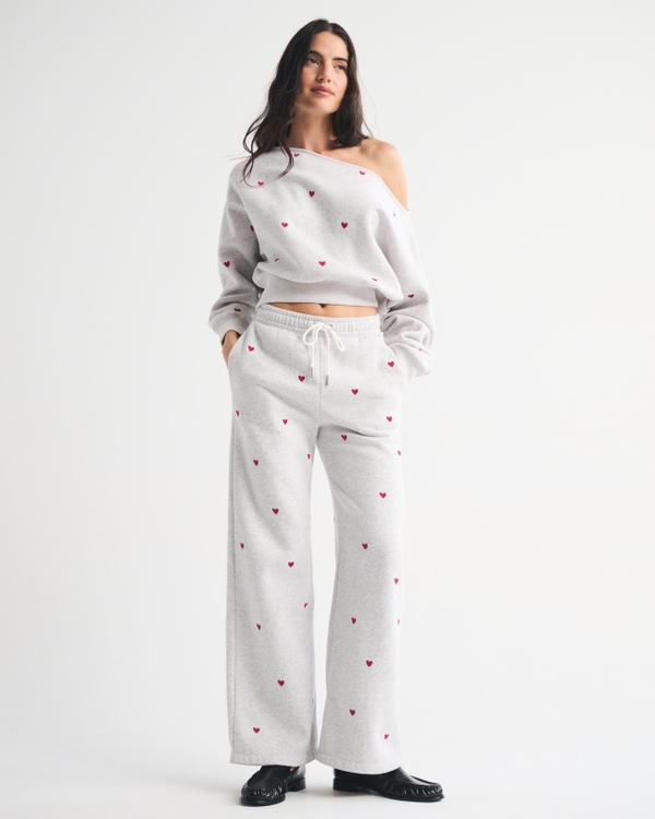 Sunday Off-The-Shoulder Top, Light Gray Heart Print view 2