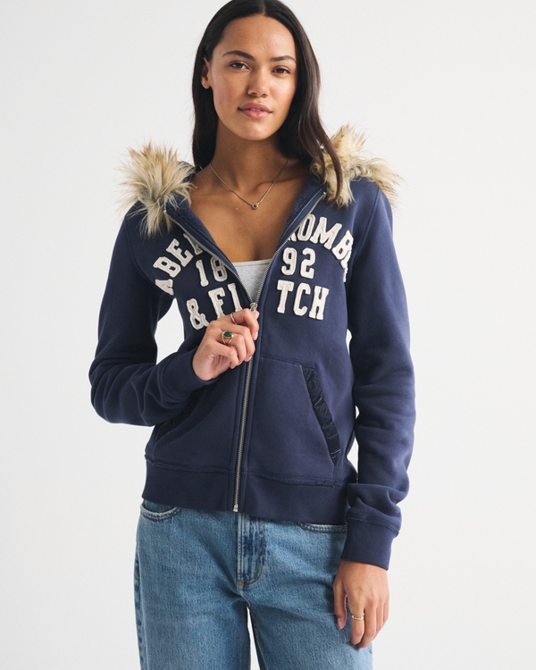 Women's Faux Fur-Lined Logo Full-Zip Hoodie | Women's Tops