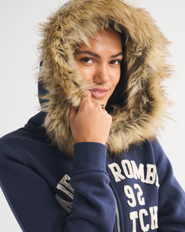 Women's Faux Fur-Lined Logo Full-Zip Hoodie | Women's Tops