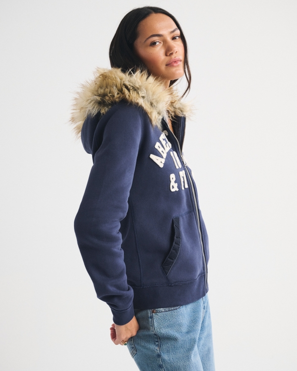 Archive Collection Faux Fur-Lined Logo Full-Zip Hoodie | Archive