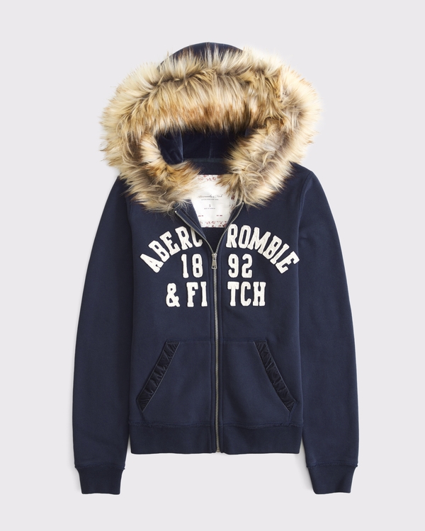 Women's Faux Fur-Lined Logo Full-Zip Hoodie | Women's Tops