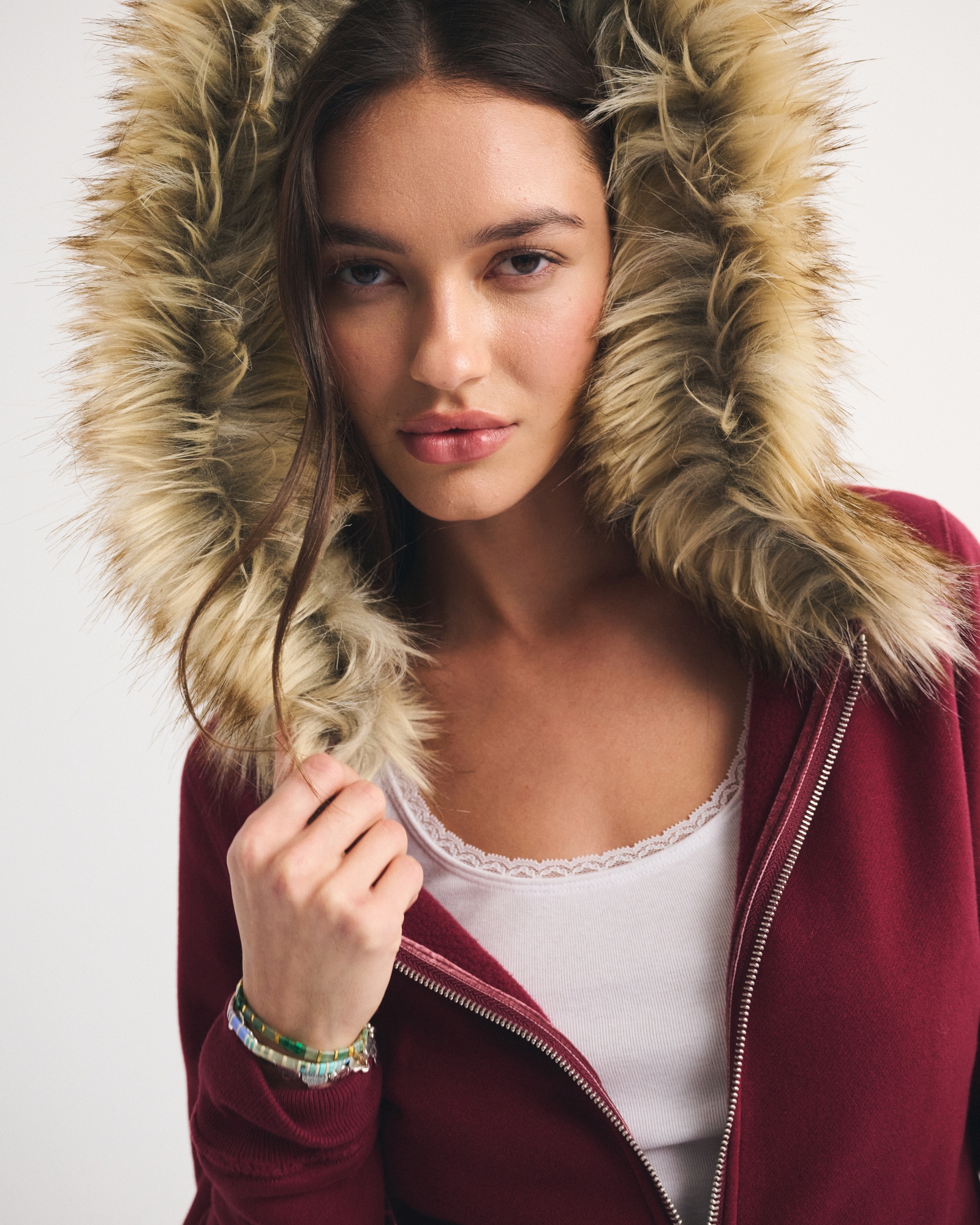 Faux Fur-Lined Logo Full-Zip Hoodie