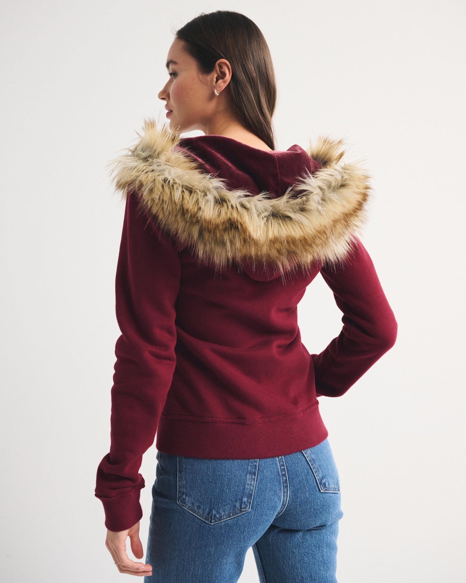 Faux Fur-Lined Logo Full-Zip Hoodie