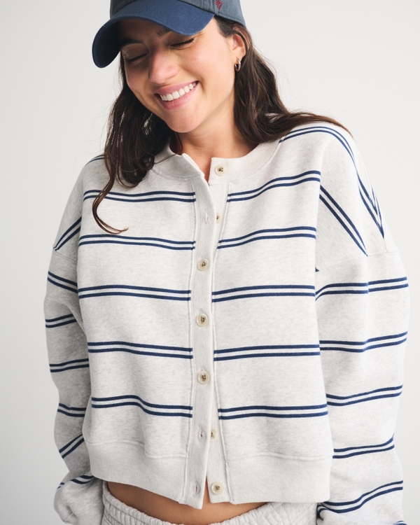 Sunday Shrunken Cardigan, Light Gray Stripe view 1