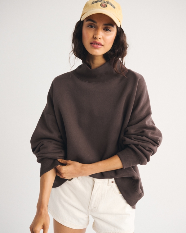 Sunday Oversized Funnel Neck Sweatshirt, Black Walnut view 1