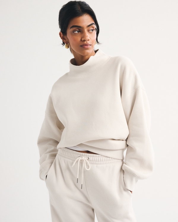 Sunday Oversized Funnel Neck Sweatshirt, Light Sand view 1