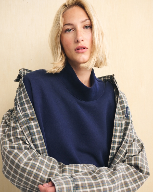 Sunday Oversized Funnel Neck Sweatshirt, Muted Navy view 1