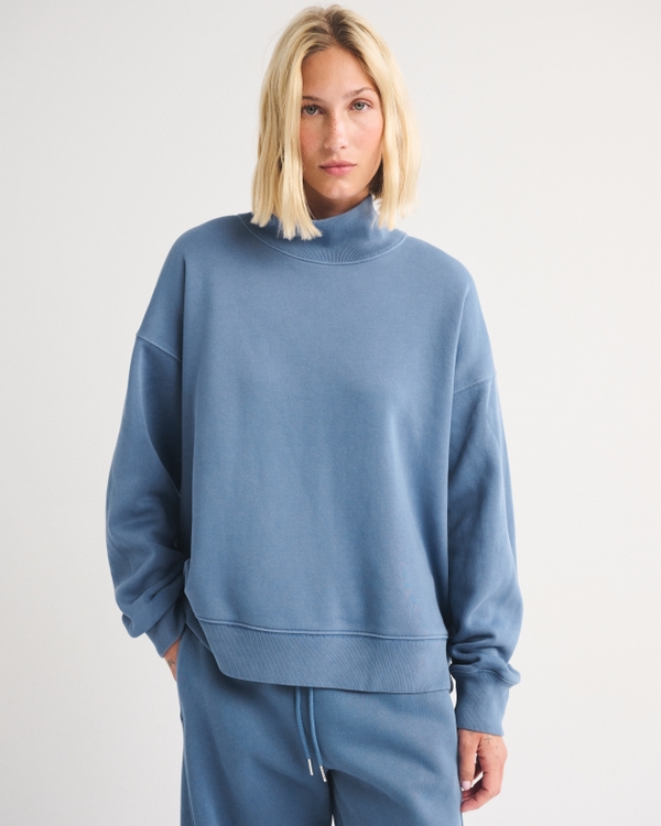 Sunday Oversized Funnel-Neck Sweatshirt, Washed Indigo view 1