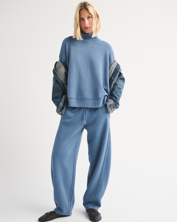 Sunday Oversized Funnel-Neck Sweatshirt, Washed Indigo view 2