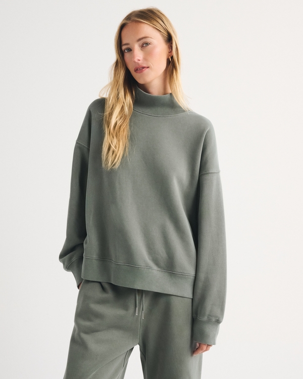 Sunday Oversized Funnel-Neck Sweatshirt, Olive Gray view 1