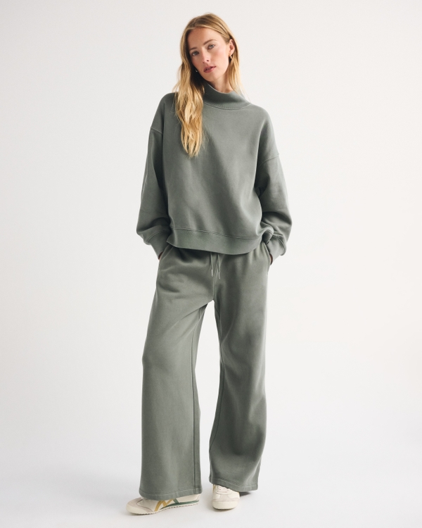 Sunday Oversized Funnel-Neck Sweatshirt, Olive Gray view 2
