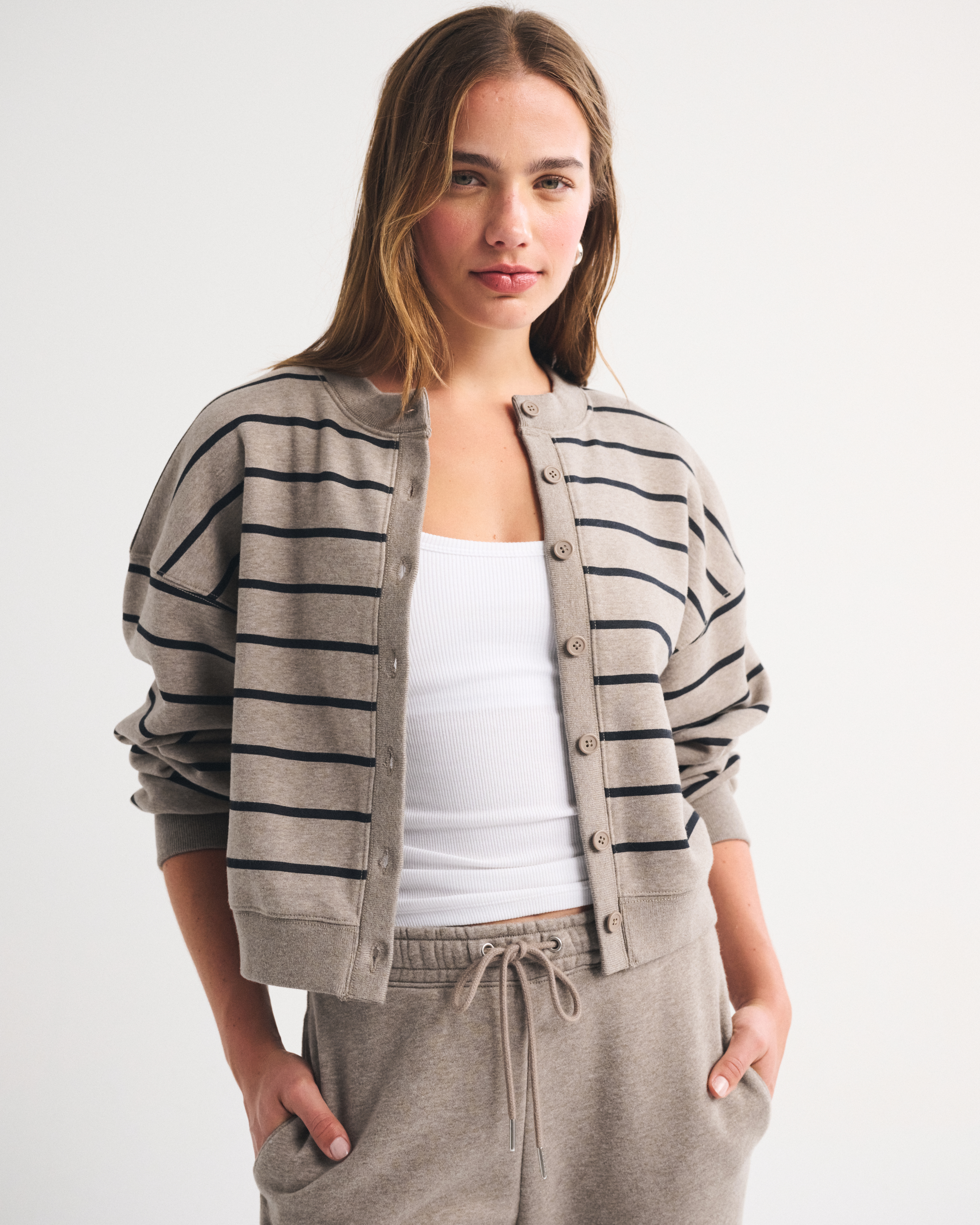 Abercrombie & Fitch Sunday Shrunken Cardigan In Light Brown Heather