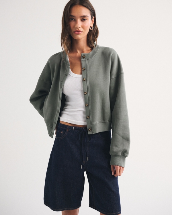 Sunday Shrunken Cardigan, Olive Gray view 1