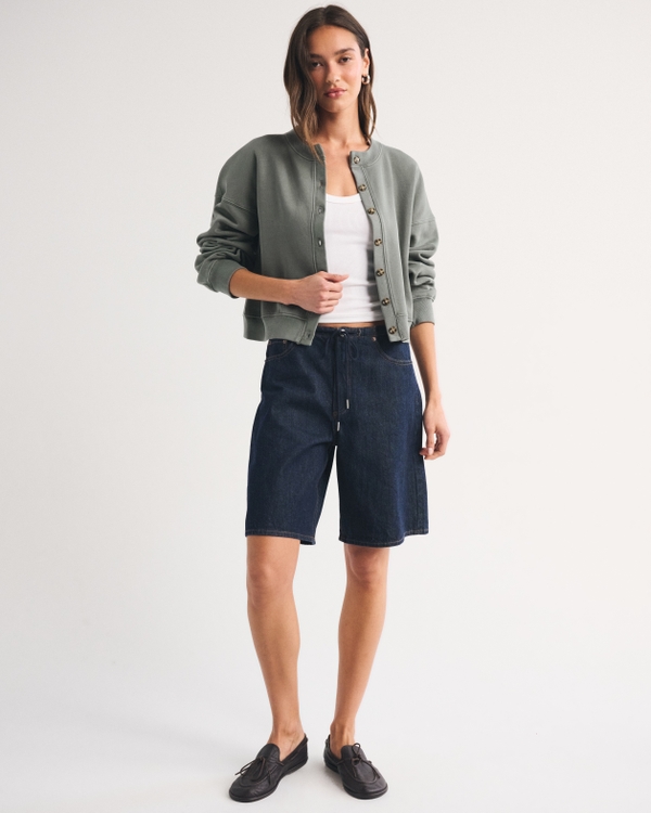 Sunday Shrunken Cardigan, Olive Gray view 2
