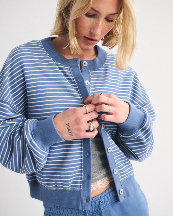 Sunday Shrunken Cardigan, Washed Indigo Stripe view 1