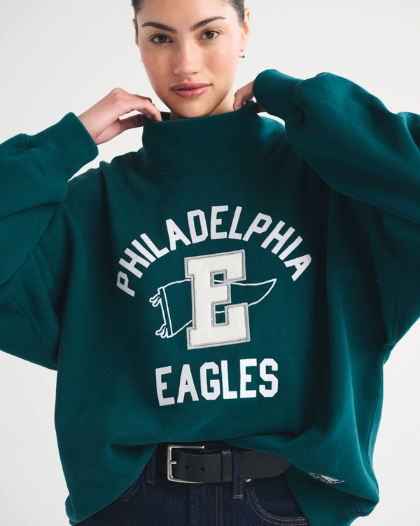 Philadelphia Eagles Oversized Sunday Funnel Neck Sweatshirt, Dark Green - Eagles view 1