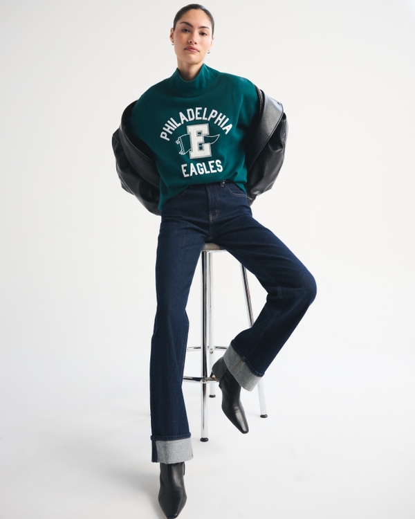 Philadelphia Eagles Oversized Sunday Funnel Neck Sweatshirt, Dark Green - Eagles view 2