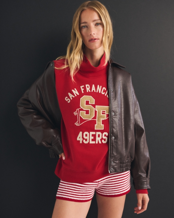 San Francisco 49ers Sunday Oversized Funnel Neck Sweatshirt, Red - 49ers view 1