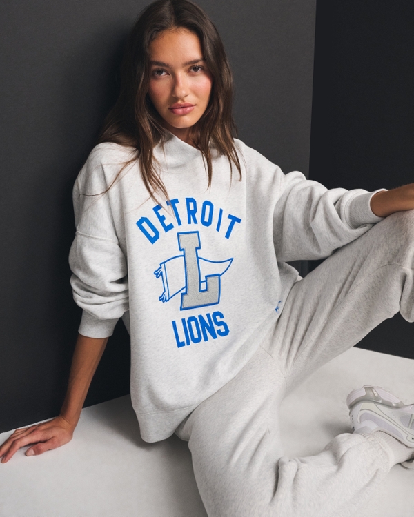 Detroit Lions Oversized Sunday Funnel Neck Sweatshirt, Light Gray - Lions view 1