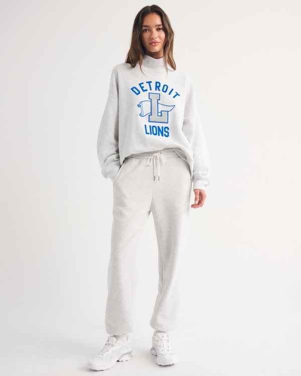 Detroit Lions Oversized Sunday Funnel Neck Sweatshirt, Light Gray - Lions view 2