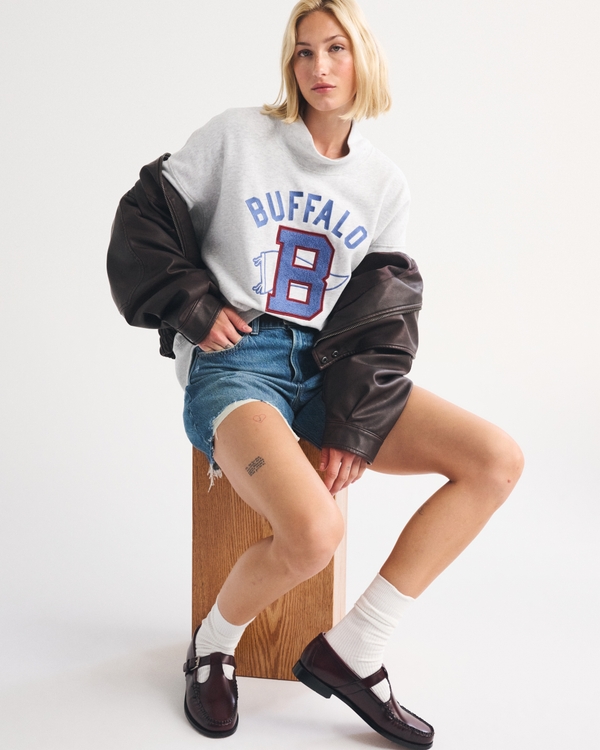 Buffalo Bills Oversized Sunday Funnel Neck Sweatshirt, Light Gray - Bills view 1