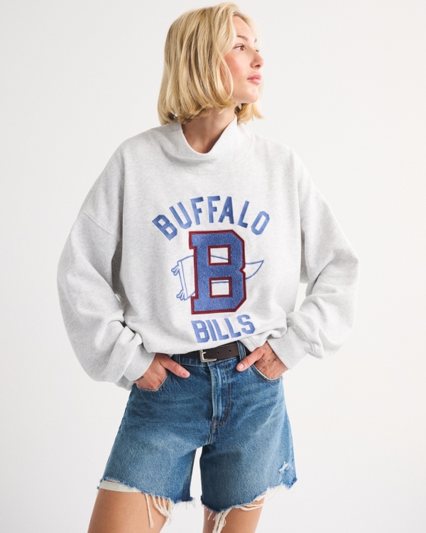 Buffalo Bills Oversized Sunday Funnel Neck Sweatshirt, Light Gray - Bills view 2