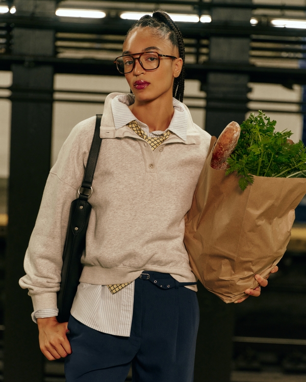 Sunday Mock Neck Henley Sweatshirt