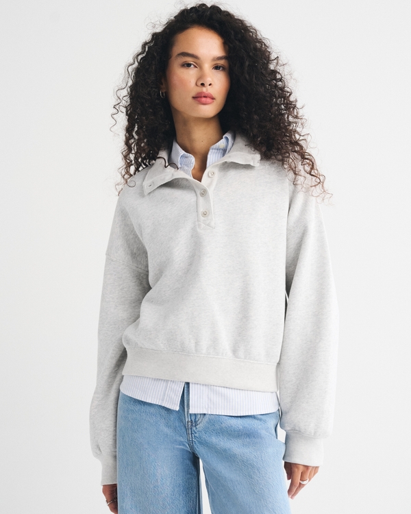Sunday Mock Neck Henley Sweatshirt, Light Gray Heather view 2