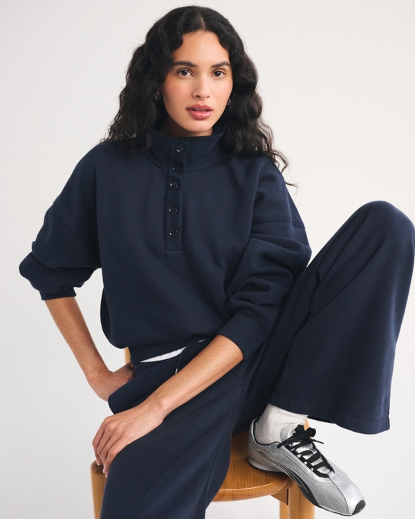 Sunday Mock Neck Henley Sweatshirt