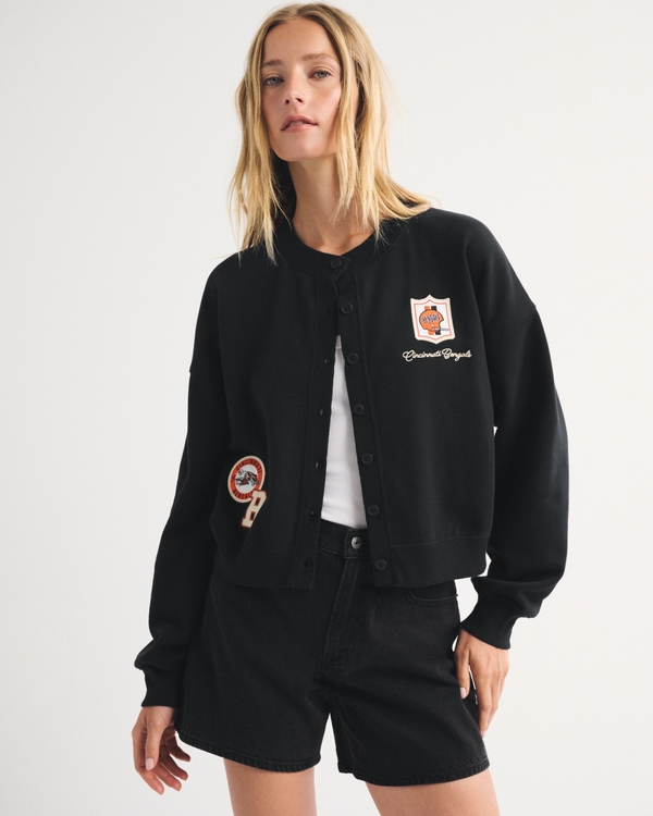 Cincinnati Bengals Sunday Shrunken Cardigan, Black - Bengals view 1