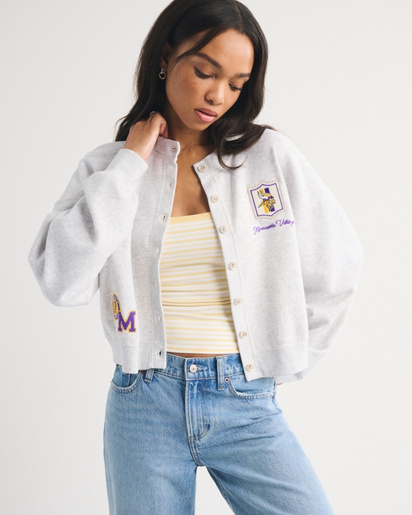 Minnesota Vikings Sunday Shrunken Cardigan, Light Gray - Vikings view 1