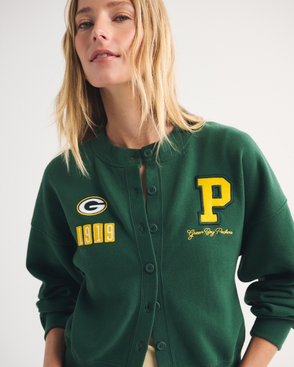Green Bay Packers Sunday Shrunken Cardigan, Green - Packers view 1