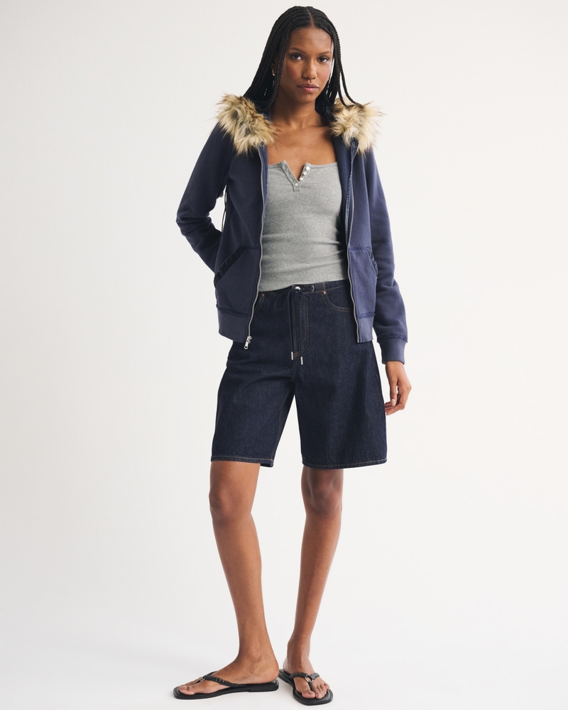 Faux Fur-Lined Full-Zip Hoodie - thumbnail 8
