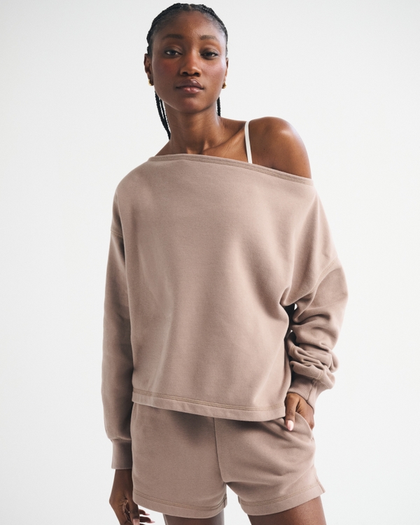 Sunday Terry Off-The-Shoulder Top, Taupe view 1