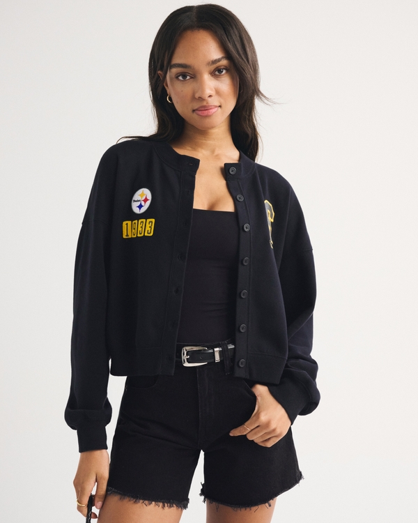 Pittsburgh Steelers Sunday Shrunken Cardigan, Black - Steelers view 1